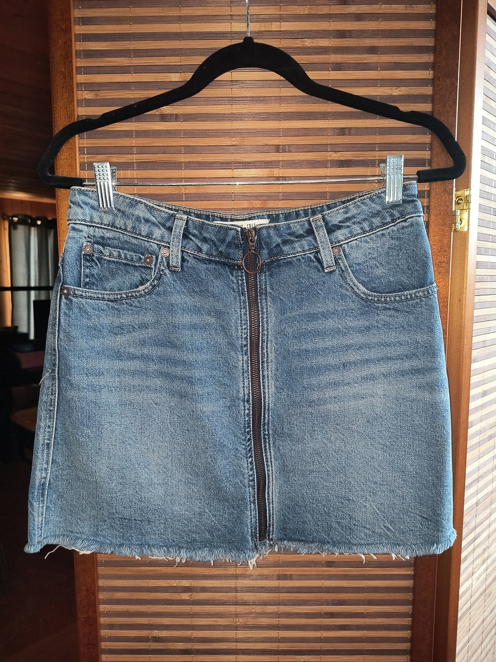Free People We The Free Blue Denim Front-Zip Mini Skirt